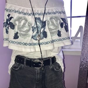 Free People Embroidered Off the Shoulder Top